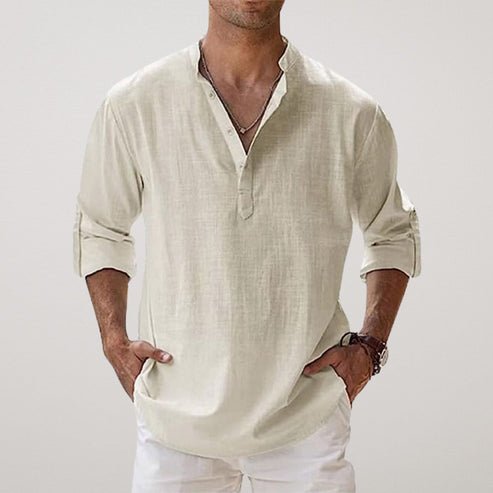 Magnus | Herreskjorte Beige Hør Relaxed Fit Langærmet til Mænd