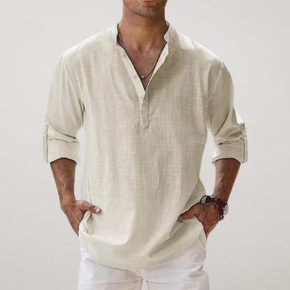 Magnus | Herreskjorte Beige Hør Relaxed Fit Langærmet til Mænd