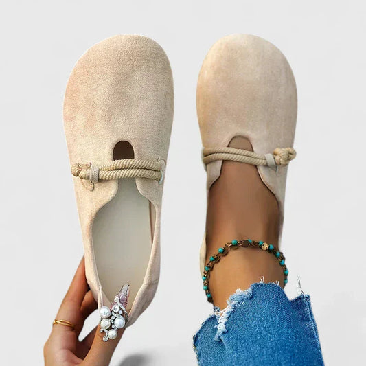 Solange | Flade Sandaler Beige Ruskind Snorrem til Kvinder