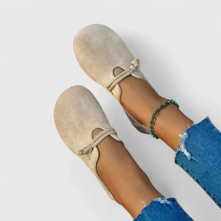 Solange | Flade Sandaler Beige Ruskind Snorrem til Kvinder