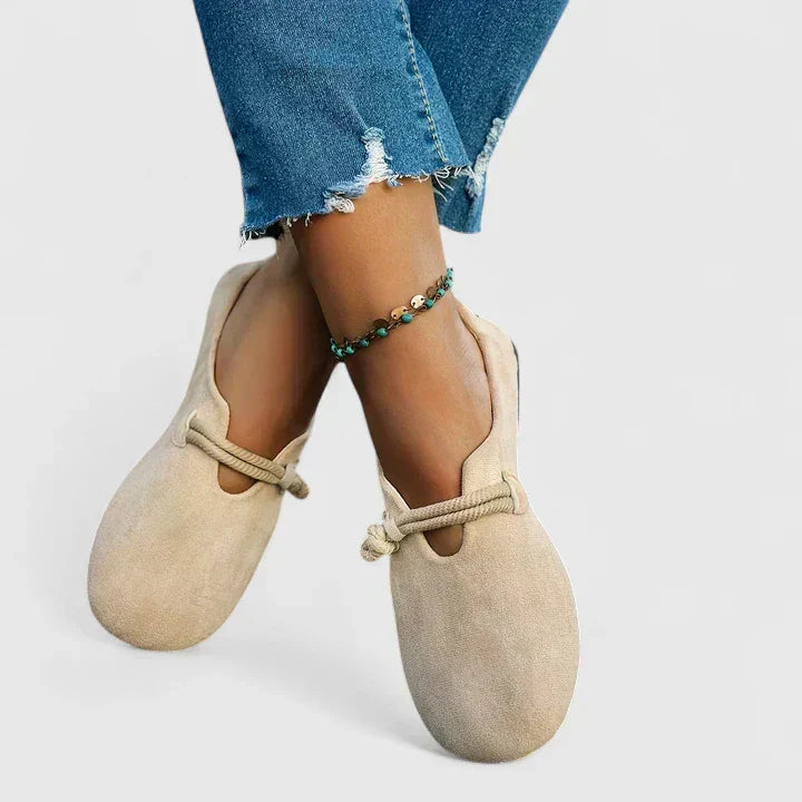 Solange | Flade Sandaler Beige Ruskind Snorrem til Kvinder