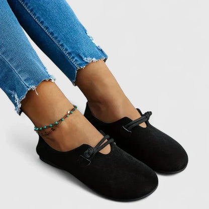 Solange | Flade Sandaler Beige Ruskind Snorrem til Kvinder