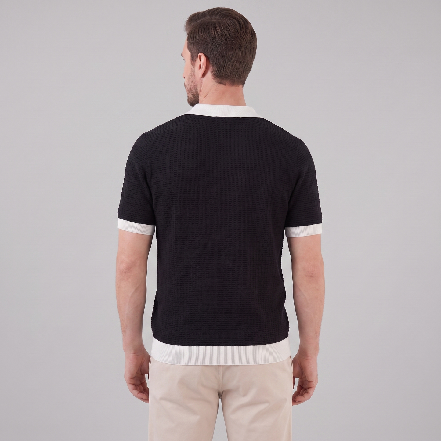 Victor | Strik Poloskjorte Hvid Kontrastkanter Slim Fit til Mænd