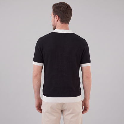 Victor | Strik Poloskjorte Hvid Kontrastkanter Slim Fit til Mænd