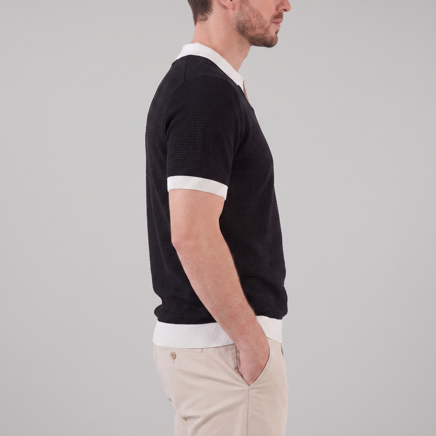 Victor | Strik Poloskjorte Hvid Kontrastkanter Slim Fit til Mænd
