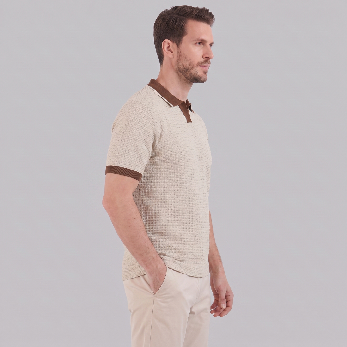 Victor | Strik Poloskjorte Hvid Kontrastkanter Slim Fit til Mænd