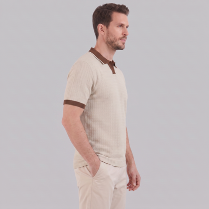 Victor | Strik Poloskjorte Hvid Kontrastkanter Slim Fit til Mænd