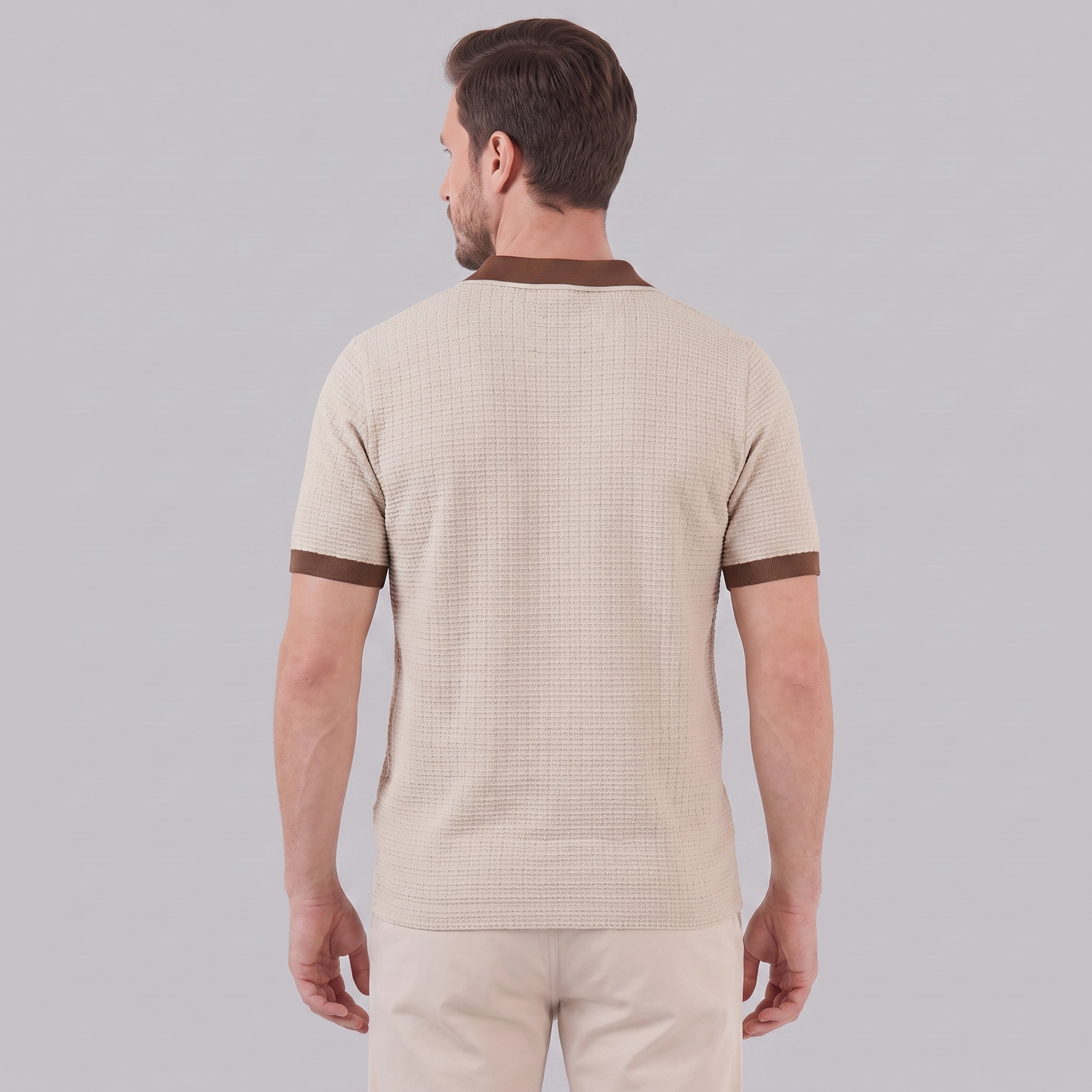 Victor | Strik Poloskjorte Hvid Kontrastkanter Slim Fit til Mænd