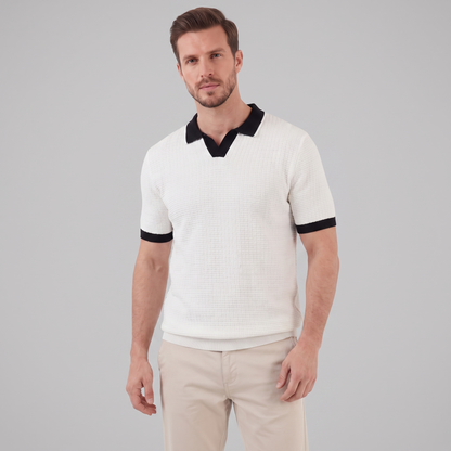 Victor | Strik Poloskjorte Hvid Kontrastkanter Slim Fit til Mænd
