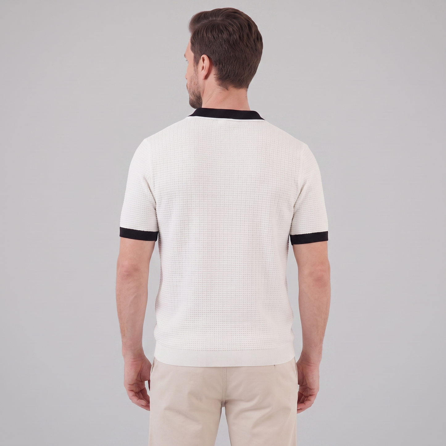 Victor | Strik Poloskjorte Hvid Kontrastkanter Slim Fit til Mænd