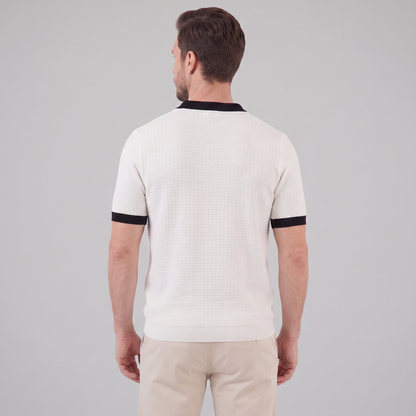 Victor | Strik Poloskjorte Hvid Kontrastkanter Slim Fit til Mænd