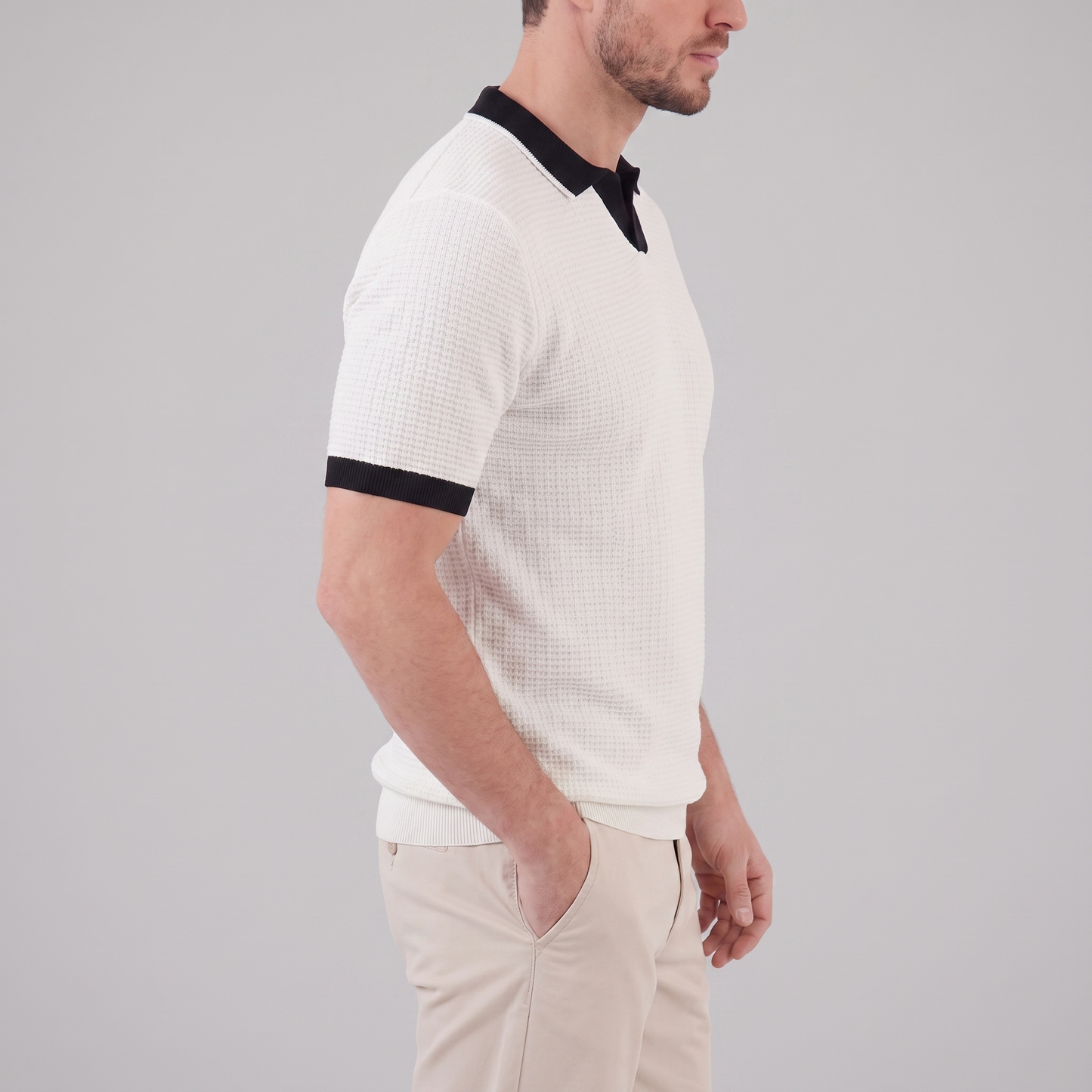 Victor | Strik Poloskjorte Hvid Kontrastkanter Slim Fit til Mænd