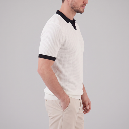 Victor | Strik Poloskjorte Hvid Kontrastkanter Slim Fit til Mænd