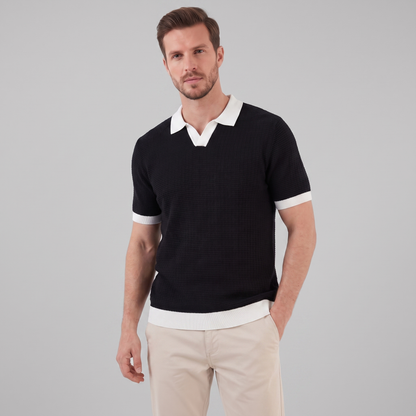 Victor | Strik Poloskjorte Hvid Kontrastkanter Slim Fit til Mænd
