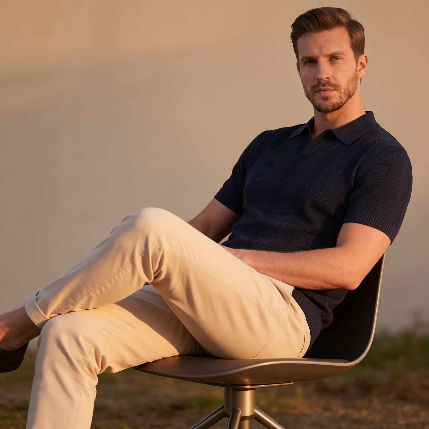 Tobias | Poloskjorte Olivengrøn Strik Kortærmet Slim Fit til Mænd