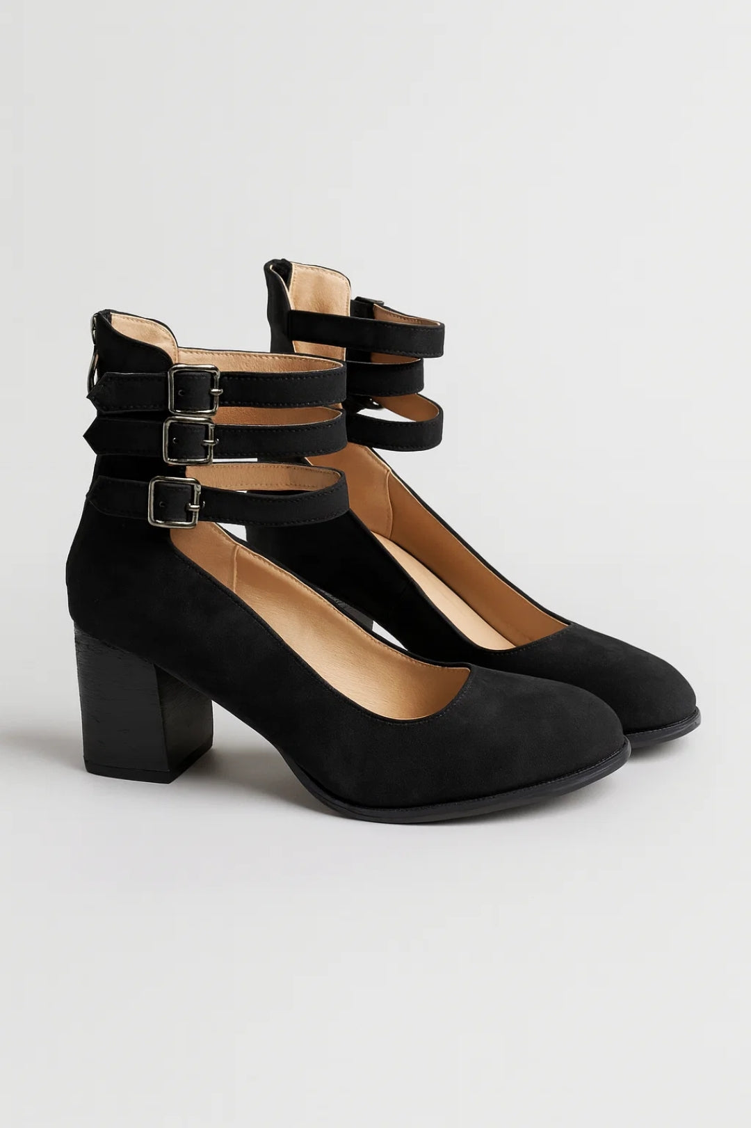 Rosalind | Pumps Beige Ruskind Blokhæl Tredobbelt Ankelrem til Kvinder