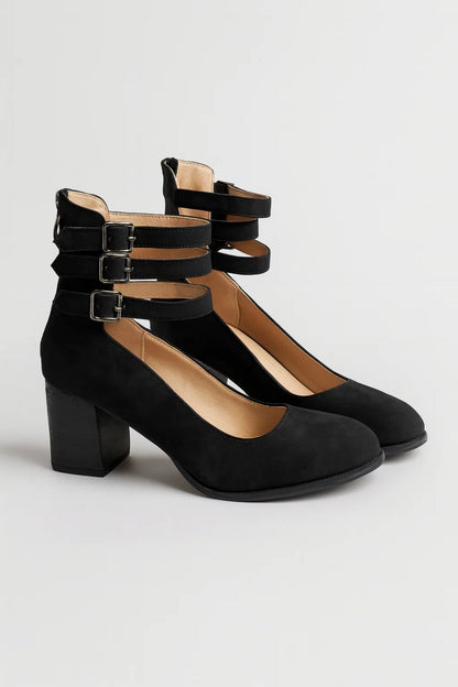 Rosalind | Pumps Beige Ruskind Blokhæl Tredobbelt Ankelrem til Kvinder