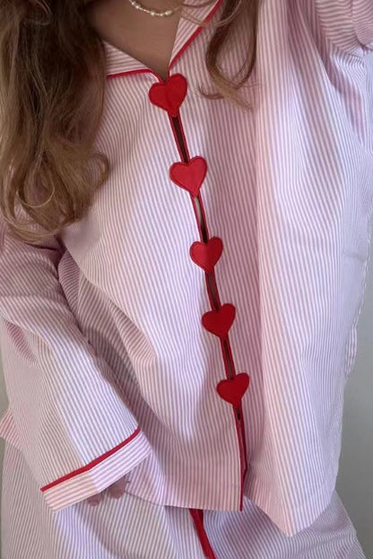 Rosette | Pyjamasæt Rosa Striber Hjerteknapper Langærmet til Kvinder