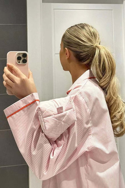 Rosette | Pyjamasæt Rosa Striber Hjerteknapper Langærmet til Kvinder