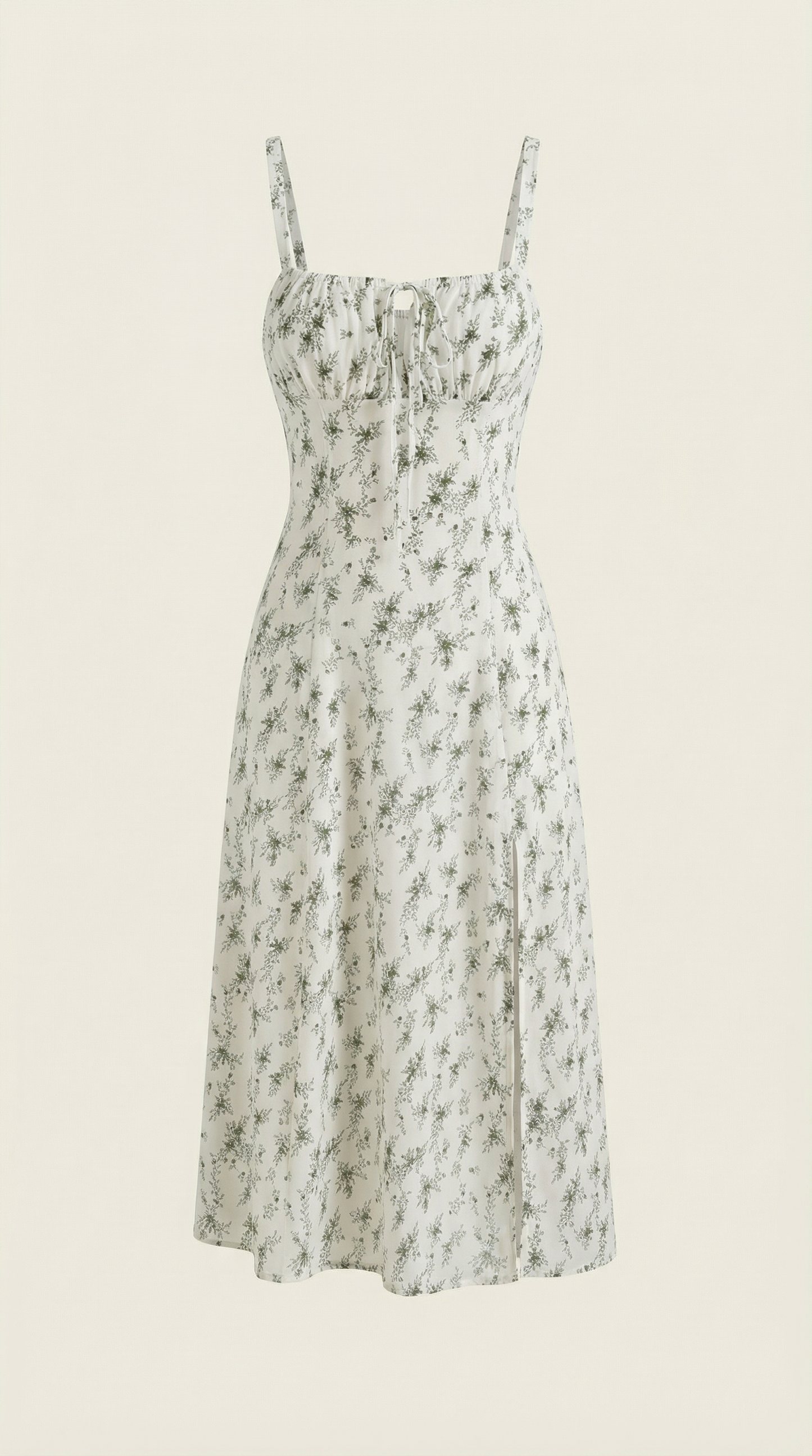 Florette | Midi Kjole Hvid Blå Blomstret Snøredetalje A-linje til Kvinder