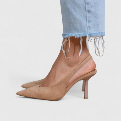 Marta | Slingback Pumps Beige Ruskind Spidssnude Stilethæl til Kvinder