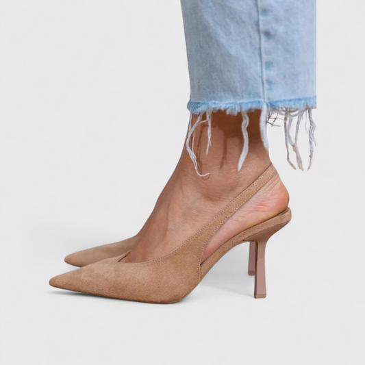 Marta | Slingback Pumps Beige Ruskind Spidssnude Stilethæl til Kvinder
