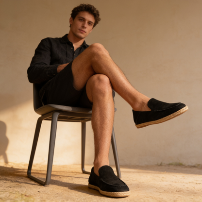 Carl | Loafers Sort Ruskind Espadrille Slip-On til Mænd