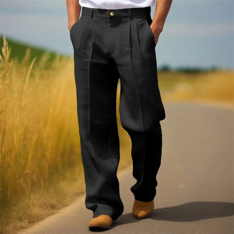 Oliver | Herrebukser Beige Hør-Look Plisserede Relaxed Fit til Mænd